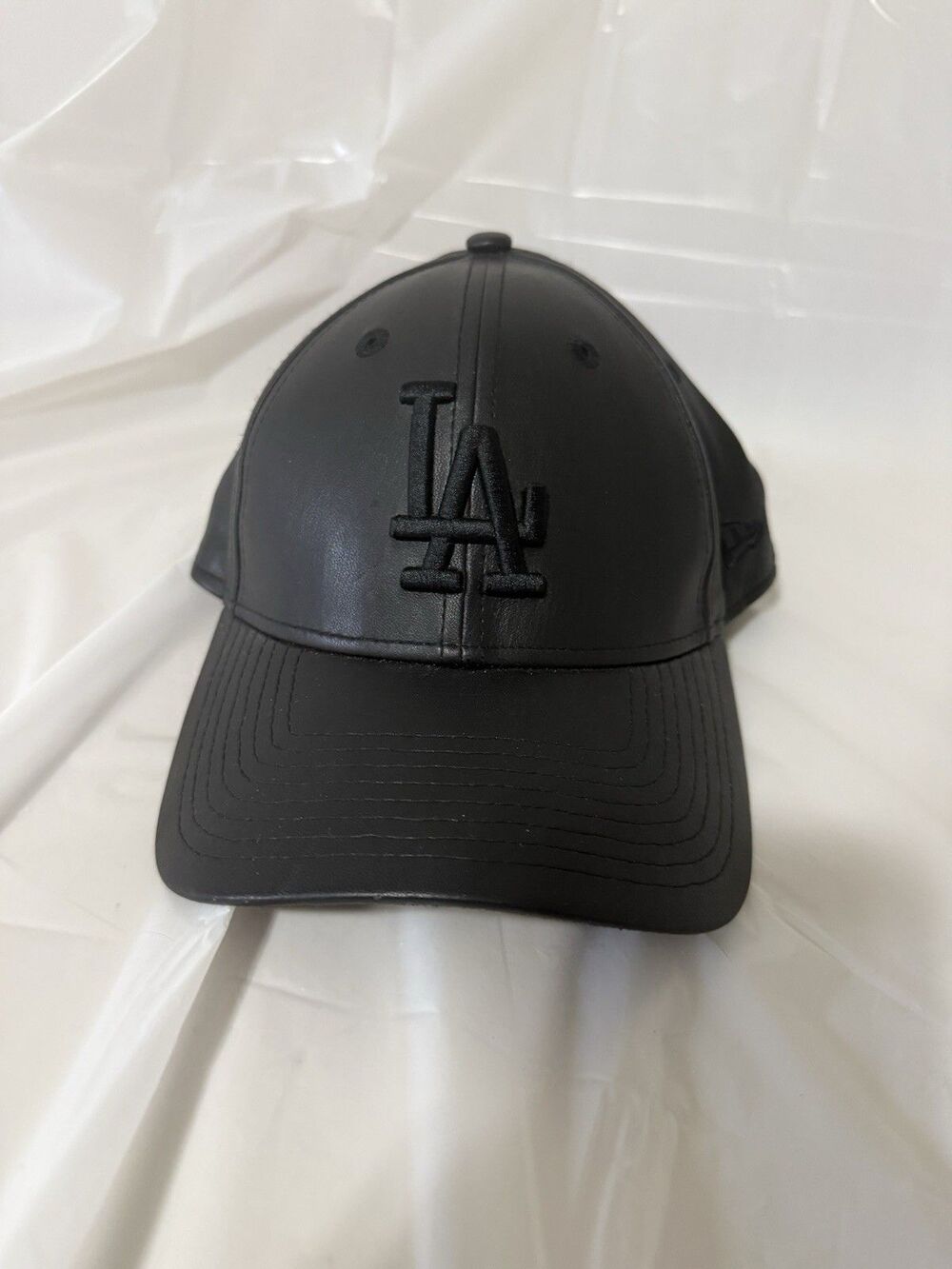 New Era LA Dodgers 9FORTY Black Faux Leather Adjustable Strapback Hat MLB Cap